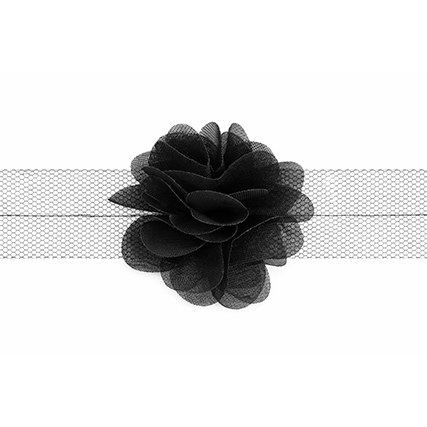 Nastro organza con fiori - Nero