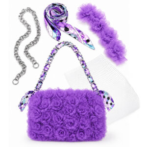 Kit Pochette nastro organza con manico catena e fazzoletto in seta